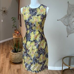 Magaschoni sleeveless brocade fitted retro metallic midi dress